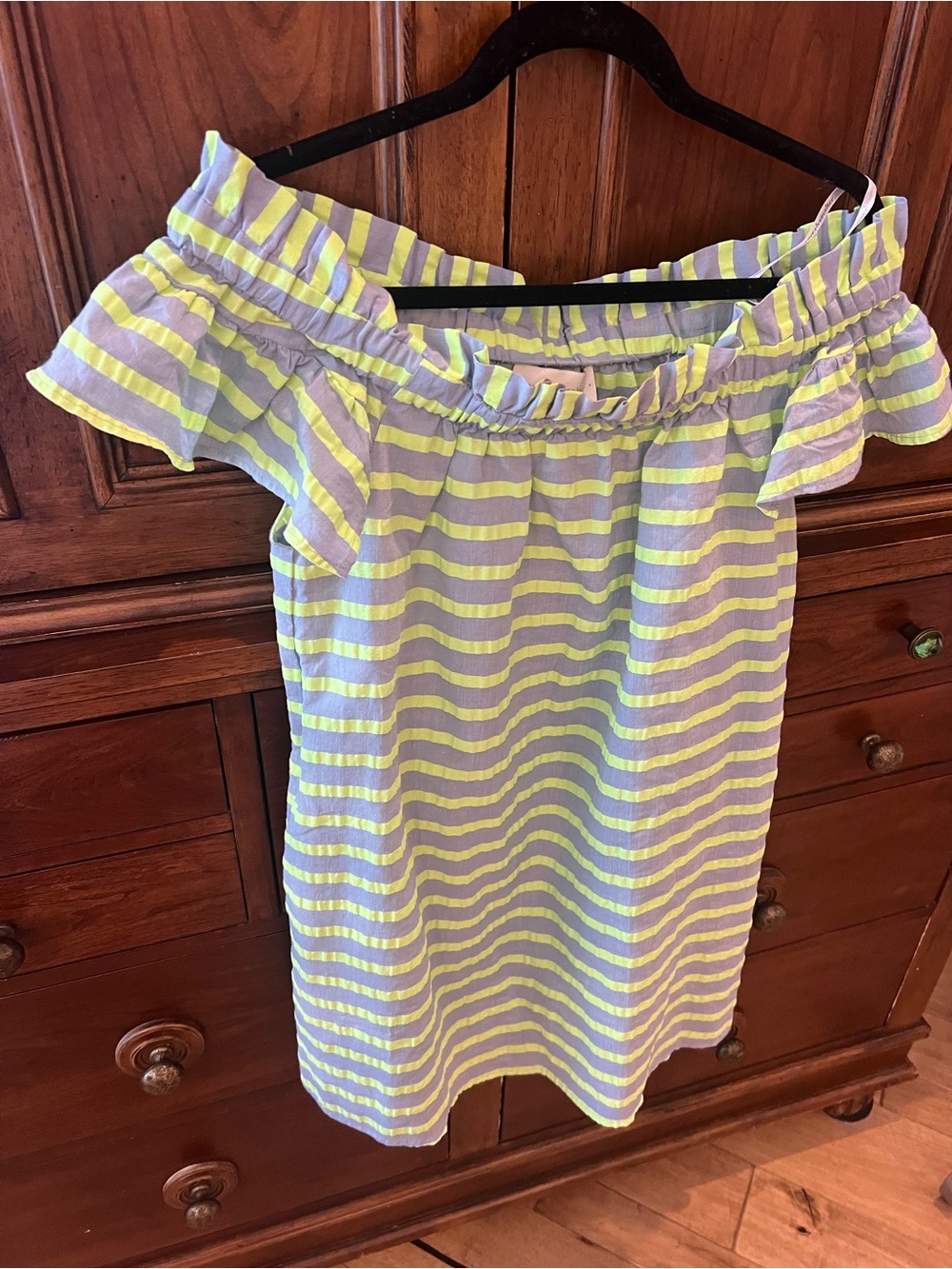 Corey Lynn Calter Off-Shoulder Striped Tunic in Yellow and Light Blue